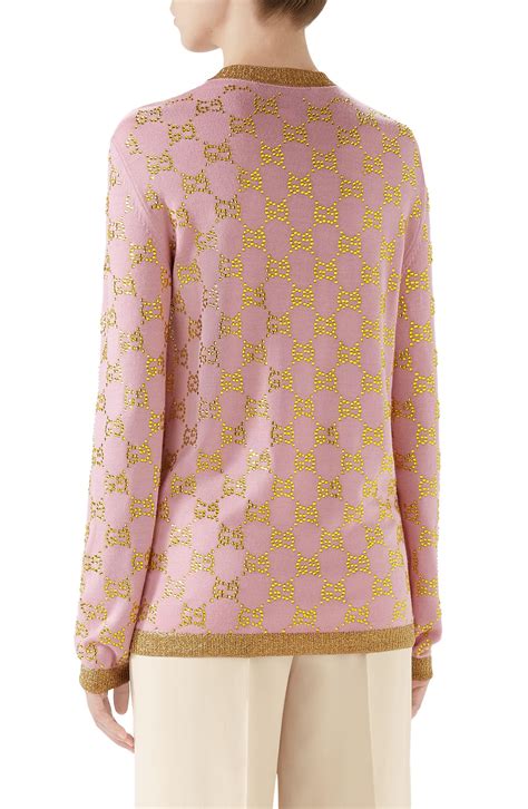 gucci gg pink crystal-embellished wool sweater|Gucci Wool GG Logo Wool Sweater .